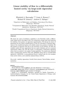 Linear stability of 
ow in a dierentially heated cavity via large-scale eigenvalue calculations Elizabeth A. Burroughs Richard B. Lehoucq