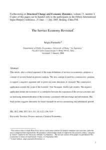 Forthcoming on Structural Change and Economic Dynamics, volume 15, number 4. Copies of this paper can be handed only to the participants in the Fifteen International Input-Output Conference, 27 June – 1 July 2005, Beij