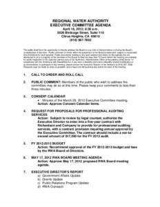 REGIONAL WATER AUTHORITY EXECUTIVE COMMITTEE AGENDA April 18, 2012; 8:30 a.m[removed]Birdcage Street, Suite 110 Citrus Heights, CA[removed]7692