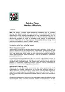 Briefing Paper  Workers Module Julie Smith  Note This paper is a position paper designed to present the case for increased