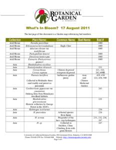 What’s In Bloom? 17 August 2011 The last page of this document is a Garden map referencing bed numbers. Collection  Plant Name: