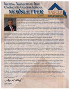 NATIONAL ASSOCIATION OF STATE CONTRACTORS LICENSING AGENCIES newsletter  Volume 10, Issue 2