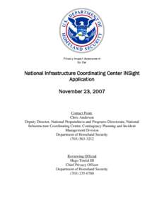 Department of Homeland Security Privacy Impact Assessment for NICC INSight System