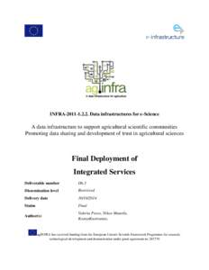 INFRA[removed]Data infrastructures for e-Science  A data infrastructure to support agricultural scientific communities Promoting data sharing and development of trust in agricultural sciences  Final Deployment of
