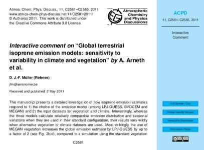 Atmos. Chem. Phys. Discuss., 11, C2581–C2585, 2011 www.atmos-chem-phys-discuss.net/11/C2581/2011/ © Author(sThis work is distributed under the Creative Commons Attribute 3.0 License.  Atmospheric