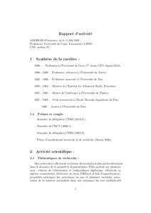 Rapport d’activit´ e AMOROSO Francesco, n´e le[removed]Professeur, Universit´e de Caen, Laboratoire LMNO CNU section 25