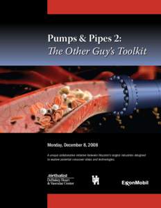 Pumps & Pipes 2: The Other Guy’s Toolkit Monday, December 8, 2008 A unique collaborative initiative between Houston’s largest industries designed to explore potential crossover ideas and technologies.