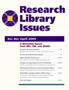 Research Library Issues RLI 263 April 2009 A Bimonthly Report from ARL, CNI, and SPARC