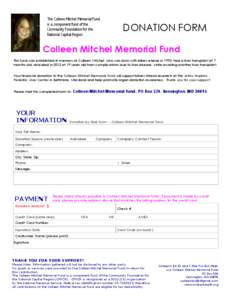 The Colleen Mitchel Memorial Fund is a component fund of the Community Foundation for the National Capital Region  DONATION FORM