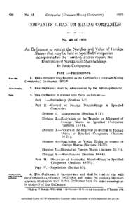 COMPANIES (URANIUM MIXING COMPANIES)  No. 48 of 1970 An Ordinance to restrict the Number and Value of Foreign Shares that may be held in Specified Companies