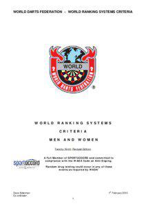 WDF World Cup / Darts world rankings / Darts / Sports / World Darts Federation