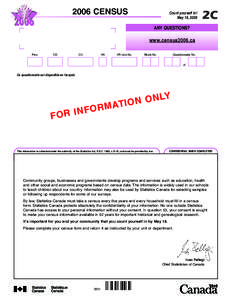 2006 CENSUS  Count yourself in! May 16, 2006  Canada’s 20th Census since Confederation