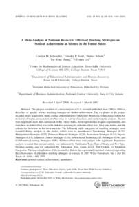 JOURNAL OF RESEARCH IN SCIENCE TEACHING  VOL. 44, NO. 10, PP. 1436–A Meta-Analysis of National Research: Effects of Teaching Strategies on Student Achievement in Science in the United States