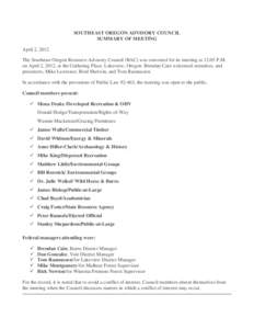 Southeast Oregon RAC final meeting minutes April 2-3, 2012