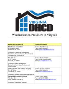 Weatherization Providers in Virginia Agency and Service Area Contact Information  ElderHomes Corporation