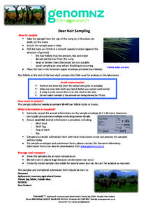 Deer Hair Sampling How to sample Take the sample from the top of the rump or, if this does not work, try the mane Ensure the sample area is clean Pull the hairs out firmly in a smooth upward motion (against the