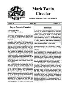 Mark Twain Circular Newsletter of the Mark Twain Circle of America Volume 21