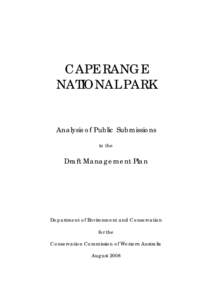 CAPE RANGE NATIONAL PARK Analysis of Public Submissions to the