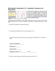 Worksheet for Exploration 31.1: Amplitude, Frequency and Phase Shift We characterize the voltage (or current) in AC circuits in terms of the amplitude, frequency (period) and phase. The sinusoidal voltage of this functio