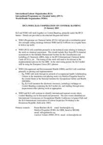 Hazard analysis / Industrial hygiene / World Health Organization / Control banding / International Commission on Occupational Health / Occupational hygiene / International Chemical Safety Card / International Programme on Chemical Safety / Globally Harmonized System of Classification and Labelling of Chemicals / Safety / Occupational safety and health / Risk