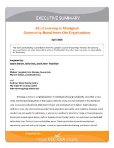 Adult Learning in Aboriginal Community-Based Inner-City Organizations - Executive Summary