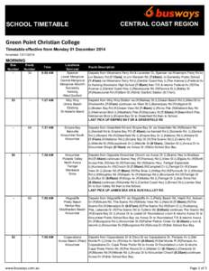 CENTRAL COAST REGION  SCHOOL TIMETABLE Green Point Christian College Timetable effective from Monday 01 December 2014 Amended[removed]