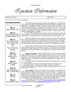St. Ignatius School  Ignatian Information Volume 20, Issue 31  May 9, 2014