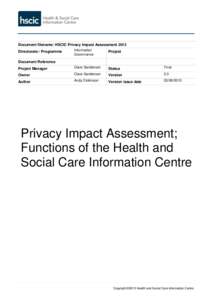 Document filename: HSCIC Privacy Impact Assessment 2013 Information Governance Project