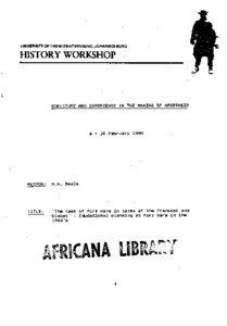 UNIVERSITY OF THE WITWATERSRAND, JOHANNESBURG  HISTORY WORKSHOP