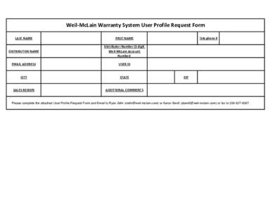 WM Warranty User ID Request Form