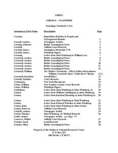 INDEX CORMAN - CULPEPPER Genealogy Notebook # 14A Surname(s), First Name  Description