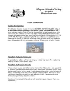 Ellington Historical Society P.O. Box 73 Ellington, Conn[removed]October 2009 Newsletter October Meeting Notice