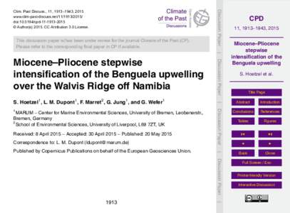 This discussion paper is/has been under review for the journal Climate of the Past (CP). Please refer to the corresponding final paper in CP if available. Discussion Paper  Clim. Past Discuss., 11, 1913–1943, 2015