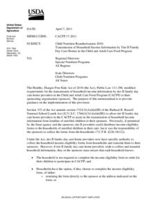 Child and Adult Care Food Program / Food and Nutrition Service / Child nutrition programs / Household / Day care / United States Department of Agriculture / Federal assistance in the United States / Child care