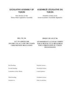 LEGISLATIVE ASSEMBLY OF YUKON ASSEMBLÉE LÉGISLATIVE DU YUKON