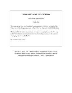 COMMONWEALTH OF AUSTRALIA Copyright Regulations 1969 WARNING