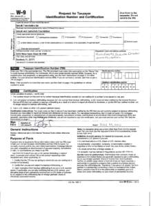 Form  W-9 Request for Taxpayer Identification Number and Certification