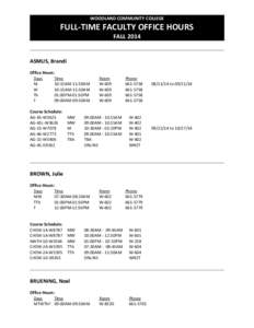 WOODLAND COMMUNITY COLLEGE  FULL-TIME FACULTY OFFICE HOURS FALL[removed]ASMUS, Brandi