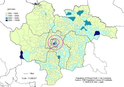 10km Scale 1:1,580,357 Population of Phnom Penh ++ by Commune Source: 1998 Population Census of Cambodia F. Nishi & M. Kan, Japan