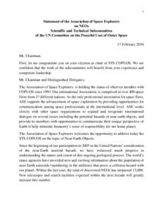 1  Statement of the Association of Space Explorers on NEOs Scientific and Technical Subcommittee of the UN Committee on the Peaceful Uses of Outer Space