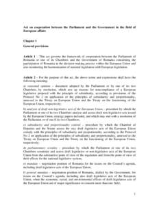Microsoft Word - Act on cooperation Parliament-Government in European affairs Romania_EN (Ilhan).doc