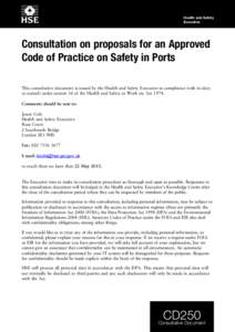 Consultation on proposals for an Approved Code of Practice on Safety in Ports