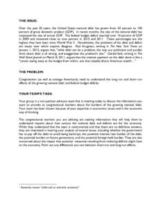 THE ISSUE: Over the past 30 years, the United States national debt has grown from 50 percent to 100 percent of gross domestic product (GDP). In recent months, the size of the national debt has surpassed the size of annua