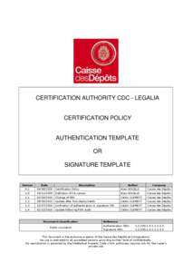 CERTIFICATION AUTHORITY CDC - LEGALIA  CERTIFICATION POLICY AUTHENTICATION TEMPLATE OR