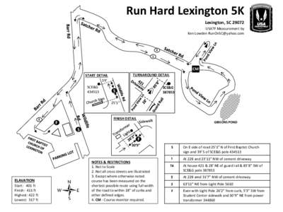 Run Hard Lexington 5K Lexington, SCUSATF Measurement by Ken Lowden   2