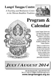 Langri Tangpa Centre A Teaching and Meditation Centre in the Tibetan Buddhist Tradition Program & Calendar