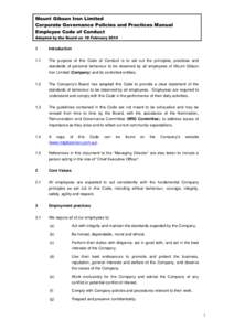 Mount Gibson Iron Limited Corporate Governance Policies and Practices Manual Employee Code of Conduct Adopted by the Board on 18 February[removed]