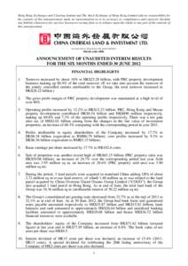 Hong Kong Exchanges and Clearing Limited and The Stock Exchange of Hong Kong Limited take no responsibility for the contents of this announcement, make no representation as to its accuracy or completeness and expressly d