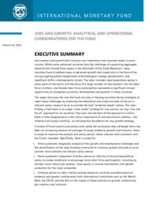 Jobs and Growth: Analytical and Operational Considerations for the Fund; IMF Policy Paper; March 14, 2013