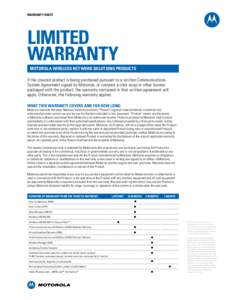 Limited Warranty - Motorola Wireless Network Solutions Products